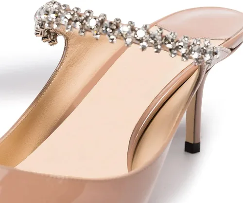 Vista 5 de MIRAAZZURRA Sandalias de tacón para mujer, sandalias de tacón alto con tiras de diamantes de imitación, sandalias de novia para mujer