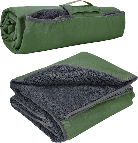 Vista 14 de Tirrinia Manta impermeable para exteriores con forro sherpa, resistente al viento, triple capa, cálida y cómoda, plegable para camping, estadio