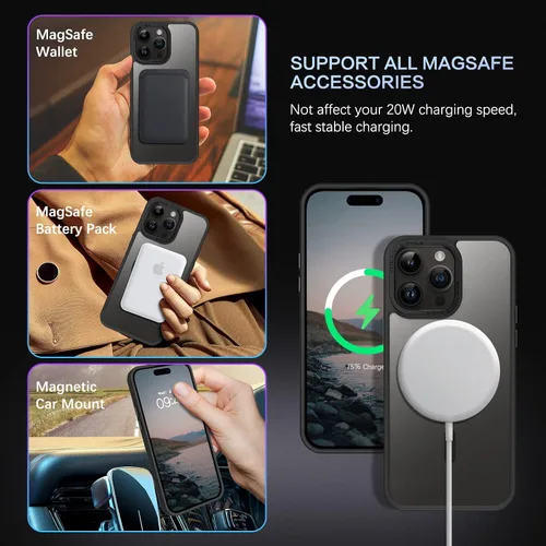 Vista 2 de BENTOBEN Funda magnética para iPhone 14 Pro [compatible con Magsafe] translúcida mate 14 Pro, delgada, a prueba de golpes, para mujeres, hombres
