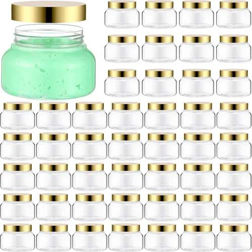 Vista 14 de Mumufy 60 tarros de plástico con tapas, recipientes redondos vacíos de viaje para cremas, tarros cosméticos recargables para lociones, exfoliante