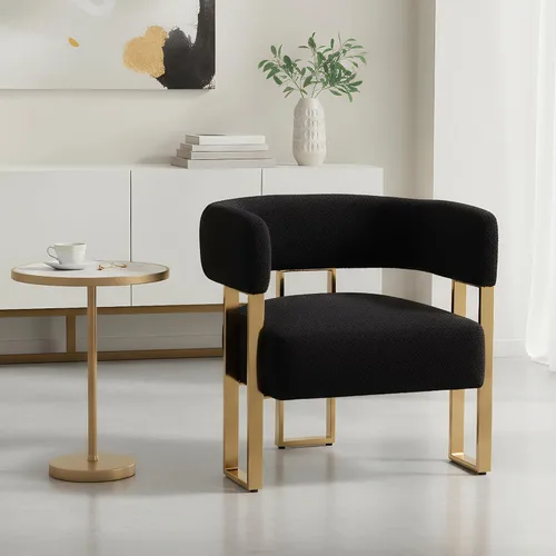 Vista 15 de Silla de acento barril para sala de estar con patas de metal dorado, silla lateral de terciopelo suave tapizada para dormitorio, sillón de lectura