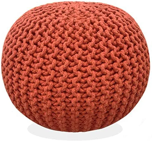 Vista 17 de FRELISH DECOR Puf redondo otomano tejido a mano 100% algodón, taburete de pie, puf de punto, silla de piso para sala de estar y dormitorio