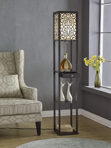 Vista 3 de Artiva USA A808101EX Etagere Shelf Lámpara de pie con cajón, 63", Expresso