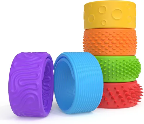 Vista 6 de Paquete de 6 juguetes sensoriales para ansiedad, pulseras de silicona texturizada, juguetes sensoriales para niños, herramienta calmante