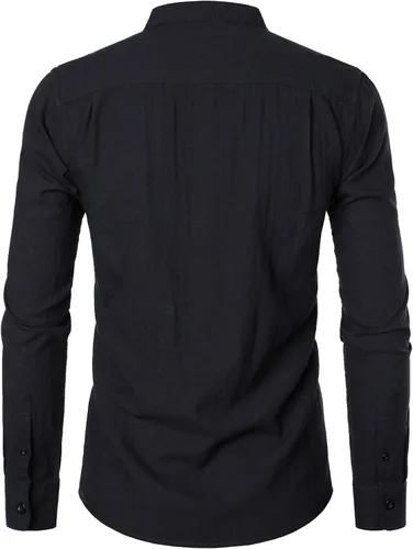 Vista 2 de ZEROYAA Camisas de algodón y lino de manga larga con botones y bolsillo para hombre