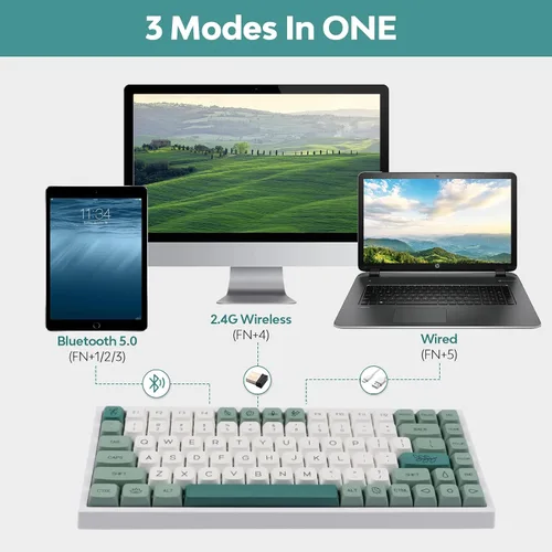 Vista 4 de EPOMAKER EP84 Teclado mecánico para juegos con cable 75 RGB intercambiable en caliente 24GHzBluetooth 50USB-C con software programable NKRO