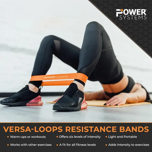 Vista 2 de Power Systems Versa Loops Commercial Grade Resistance Bands 10 Pack Color Coded Exercise Loop Bands for Strength Training Physical Therapy Home Gym
