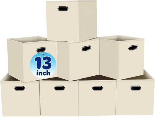 Vista 32 de Contenedores de almacenamiento de tela negra, 13 x 13 x 13 pulgadas, cajas de almacenamiento plegables con doble asa, caja organizadora de tela