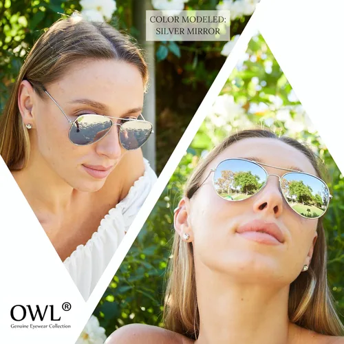Vista 15 de OWL Paquete de 12 lentes de sol de aviador a granel de metal dorado, plateado, marco negro para hombres y mujeres, gafas de fiesta