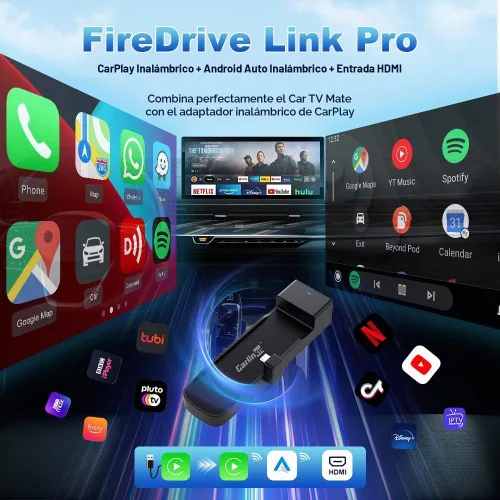 Vista 2 de Carlinkit FireDrive Link Pro Convertidor de TV para Coche, Adaptador Inalámbrico CarPlay con HDMI para Streaming de Fire TV Stick, Convierte CarPlay