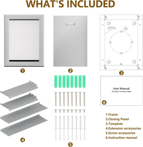 Vista 8 de Ownpets Puerta grande de aluminio para pared y puerta, doble solapa eficiente energéticamente, túnel telescópico y panel de cerradura, puerta