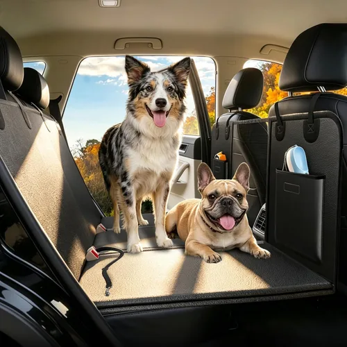 Vista 16 de Extensor de asiento trasero para perros, gran espacio, funda de asiento de automóvil para perro, parte inferior dura con capacidad para 420 libras
