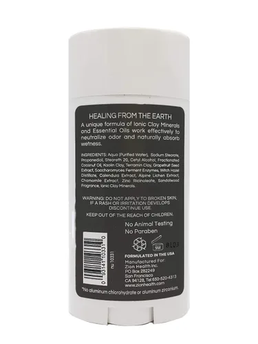 Vista 2 de Zion Health Clay Dry Silk Desodorante Stick 2.5 oz Sándalo