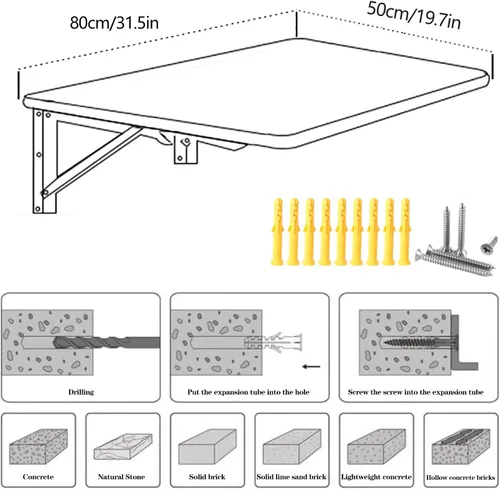Vista 8 de Mesa plegable para montaje en pared, mesa flotante para ahorrar espacio, para cocinas, lavanderías, bares y restaurantes, negro