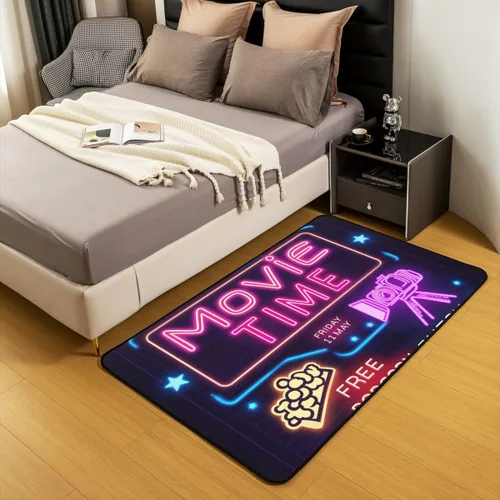 Vista 3 de Alfombra de área de película con letrero de neón de 3 x 5 pulgadas, alfombra vintage de entradas de cine para niños y adolescentes, alfombra