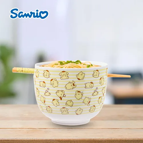 Vista 14 de Silver Buffalo Hello Kitty y sus amigos Chococat - Tazón de cerámica para ramen y arroz con palillos, patrón a cuadros, apto para microondas, 20