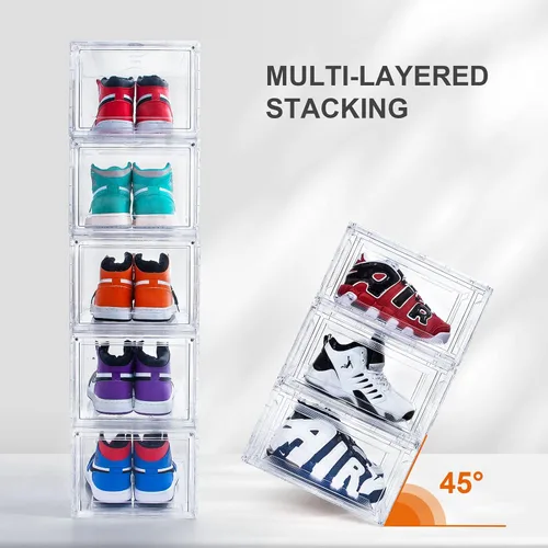 Vista 3 de Paquete de 6 cajas de zapatos transparentes apilables, cajas grandes de almacenamiento de zapatos, cajas de zapatos de acrílico que ahorran espacio