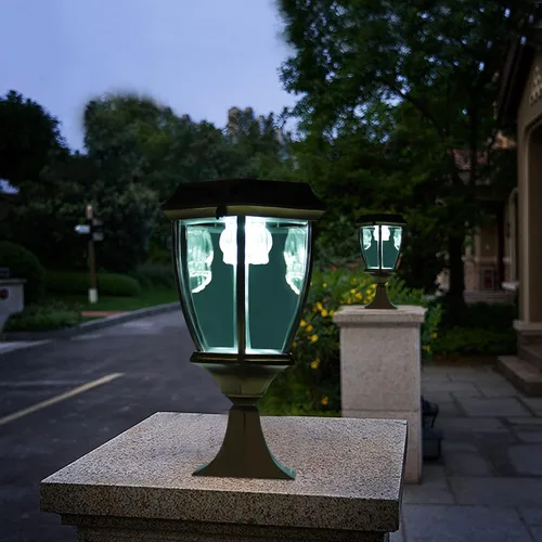 Vista 6 de 2 lámparas LED solares para poste de entrada, valla de entrada, farol al aire libre para el hogar, jardín, patio, 6000 lúmenes (bronce)