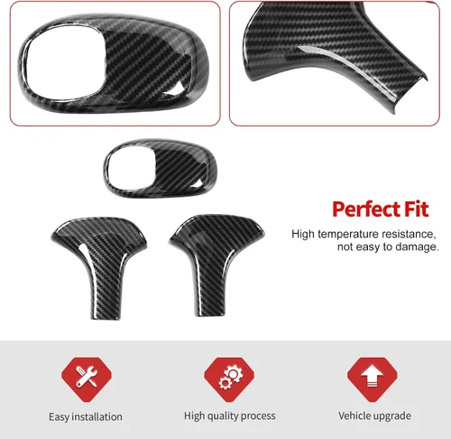 Vista 4 de Jimen Compatible con Jeep Grand Cherokee 2014-2015, 3 piezas de cubierta de pomo de cambio (fibra de carbono)