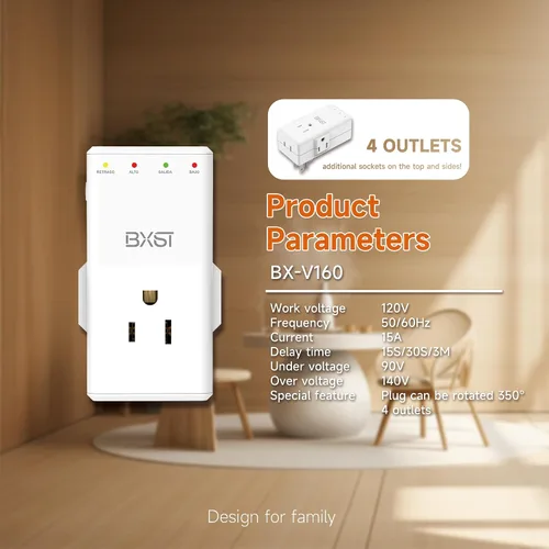 Vista 3 de BXST Protector electrónico de voltaje y sobretensiones Protector de voltaje de enchufe de cuatro salidas para el hogar 350° enchufe giratorio Delay