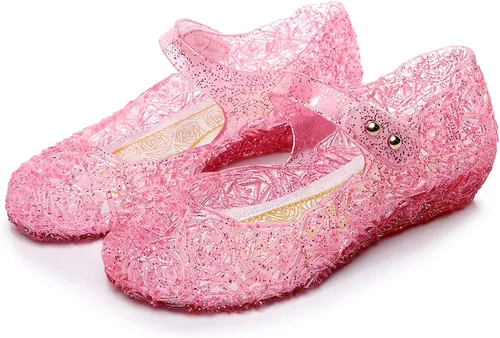 Vista 5 de Zapatos de gelatina para niñas, sandalias de cumpleaños de princesa Snow Queen para niñas pequeñas, sandalias azules con purpurina talla 9