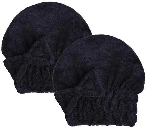 Vista 6 de Toallas de microfibra para secar el cabello con gorro de ducha con nudo de lazo, turbante para el cabello, gorro de baño para cabello rizado, corto