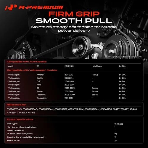 Vista 2 de A-Premium Conjunto de tensor de correa con polea compatible con Audi