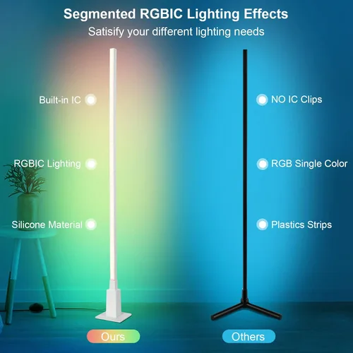 Vista 5 de Depuley Lámpara de pie inteligente RGB, lámpara de esquina WiFi que cambia de color compatible con Alexa Mood Light, control de aplicación