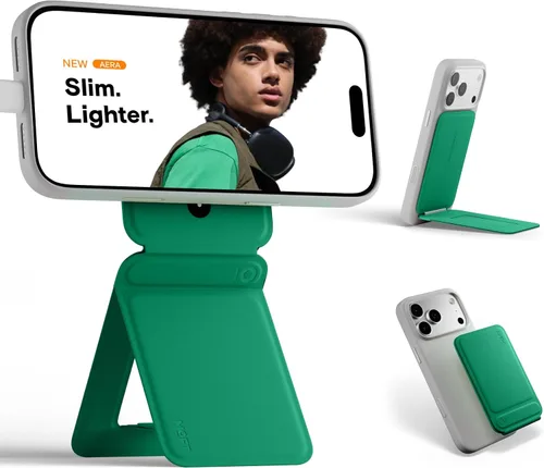 Vista 19 de MOFT Soporte de trípode para teléfono para iPhone, soporte para iPhone multiángulo, soporte para teléfono ligero y portátil, imanes fuertes, cuero