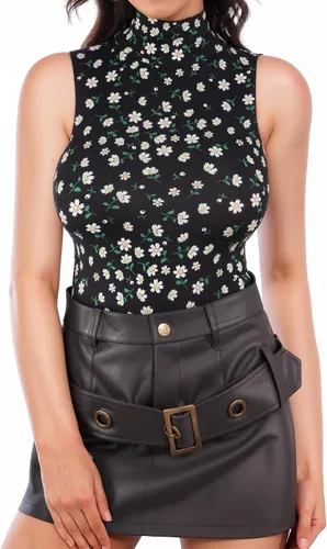 Vista 2 de MANGOPOP Body sin mangas para mujer, cuello de tortuga, manga larga, sin mangas, para mujer