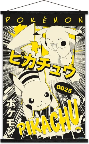 Vista 8 de Trends International Pokémon - Póster de pared de anime Pikachu, 22.37 x 34.00 pulgadas, paquete de impresión premium y colgador de madera de haya