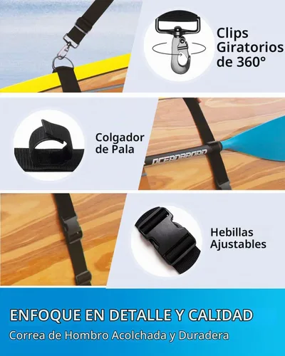 Vista 2 de OCEANBROAD Correa de transporte de hombro ajustable con clips para kayak SUP
