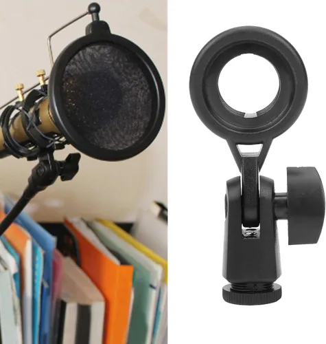 Vista 2 de Germerse Soporte para Micrófono, Adaptador de Soporte para Micrófono Portátil Anti Vibración, Plástico Negro, Rosca de 22mm/0.9in para Micrófonos