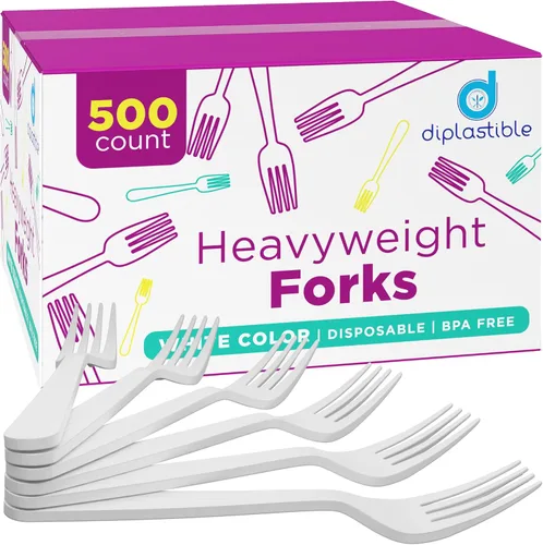 Vista 2 de 500 unidades – Horquillas de plástico blanco desechables de peso pesado Gran paquete de horquillas para fiestas Horquillas de plástico