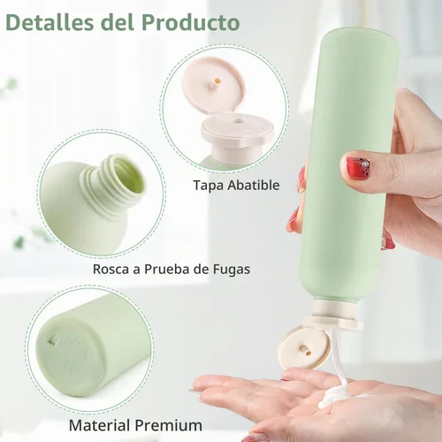 Vista 3 de 5 botellas de plástico para loción de viaje de 8.8 fl oz/8.8 onzas, recipientes recargables con tapa abatible para artículos de tocador, cremas