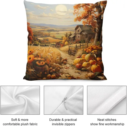 Vista 6 de Fundas de almohada decorativas cuadradas de terciopelo con diseño de paisaje, campo, otoño, otoño, 12 x 12 pulgadas, para Acción de Gracias
