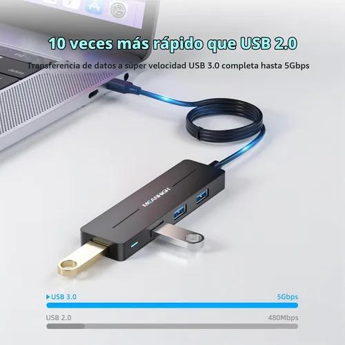 Vista 3 de Concentrador USB, 3.0 de 4 puertos ultradelgados de datos USB con cable extendido de 4 pies compatible con MacBook, Mac Pro, Mac mini, iMac, Surface