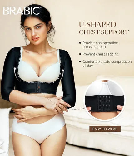 Vista 2 de BRABIC Mangas de compresión para la parte superior del brazo, moldeador postquirúrgico, más delgado, corrector de postura, fajas para mujer