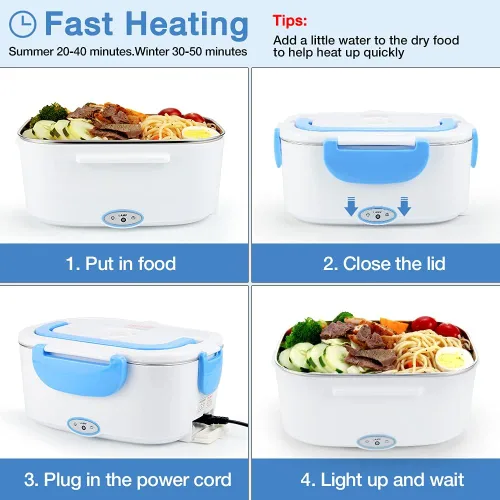Vista 3 de Lonchera eléctrica con calentador de alimentos 2 en 1, calentador de alimentos portátil para automóvil y hogar - A prueba de fugas, microondas
