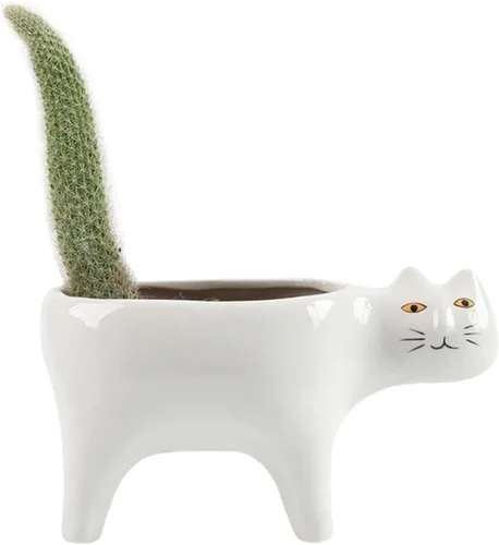 Vista 9 de DIYOMR Macetero de animales para suculentas, macetas de cerámica para gatos, contenedores de cactus o plantas para decoración del hogar, oficina