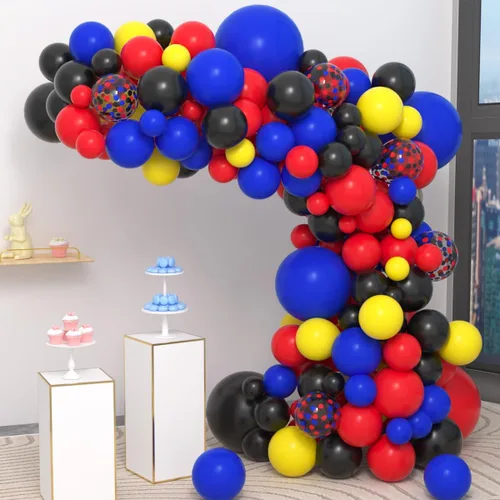 Vista 13 de Kit de arco de globos azul, amarillo y blanco, guirnalda de globos azul claro, verde azulado y amarillo blanco, globos azules y amarillos