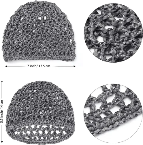 Vista 3 de Etercycle 2 piezas de malla de ganchillo para el cabello, redecilla de ganchillo de punto de rayón suave, gorra de dormir de ganchillo para mujer