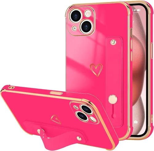 Vista 78 de LLZ.COQUE Funda compatible con iPhone 12 para mujeres y niñas, parachoques chapado de lujo con bonito diseño de corazón de amor, soporte de correa