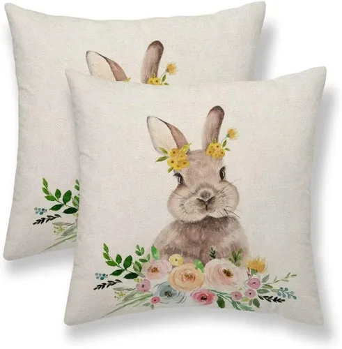 Vista 38 de Juego de 2 fundas de almohada florales de color marrón y gris de 16 x 16 pulgadas, fundas de almohada con estampado de bloques de hojas de flores