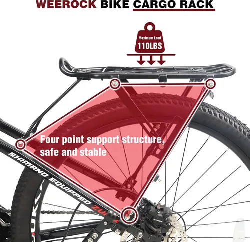 Vista 5 de WEEROCK Portaequipajes para bicicletas de 24 a 29 pulgadas, soporte de carga ajustable de aleación de aluminio, para bicicletas de 24 a 29 pulgadas