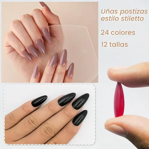 Vista 2 de AddFavor 576 uñas postizas a presión de almendra, uñas postizas medianas de cobertura completa, uñas cortas de aguja a presión, uñas postizas
