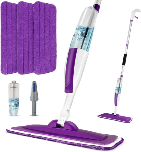 Vista 16 de Trapeadores para limpieza de suelos con rociador húmedo con botella recargable de 14 onzas y 2 almohadillas de microfibra lavables, uso doméstico