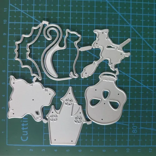 Vista 4 de Troqueles de metal para Halloween con diseño de gato y bruja para hacer tarjetas, plantillas de corte para álbumes de recortes, álbum de fotos