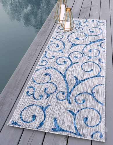 Vista 27 de Unique Loom Outdoor Botanical Collection - Alfombra rizada, 4 pies 1 pulgada x 6 pies 1 pulgada, rectangular, azul/marfil