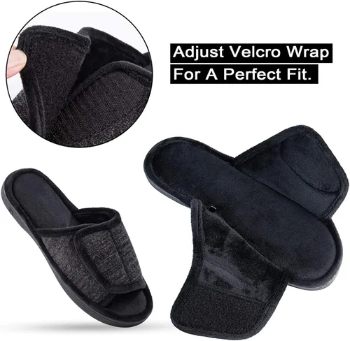 Vista 3 de DL Pantuflas ajustables de espuma viscoelástica para hombre, con punta abierta, cómodas para interiores y exteriores, acogedoras y transpirables
